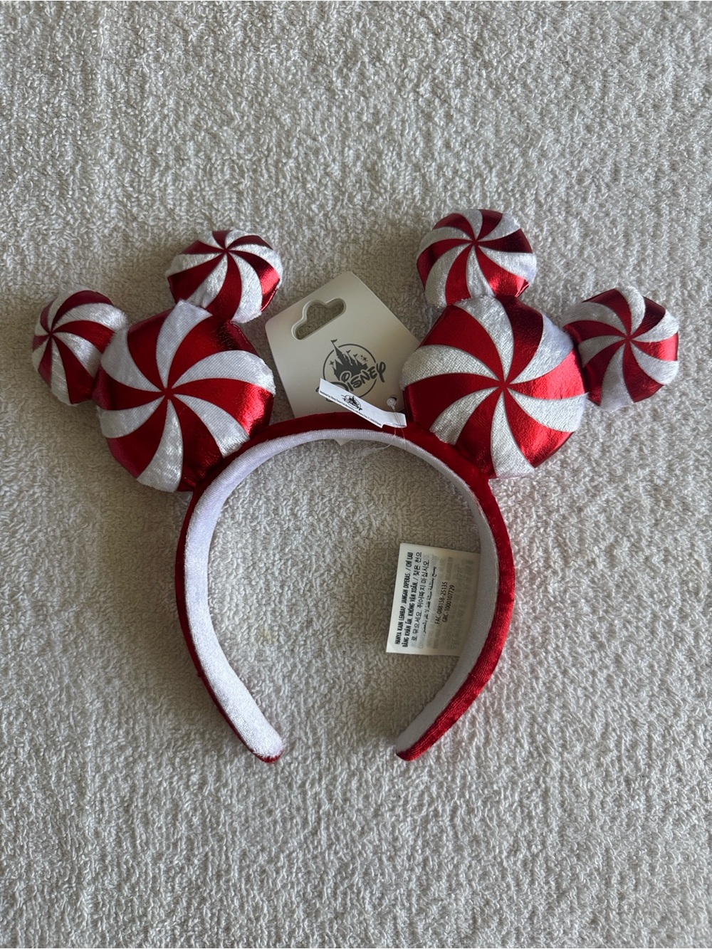Disney Red Peppermint Swirl Candy Mickey Ears Headband